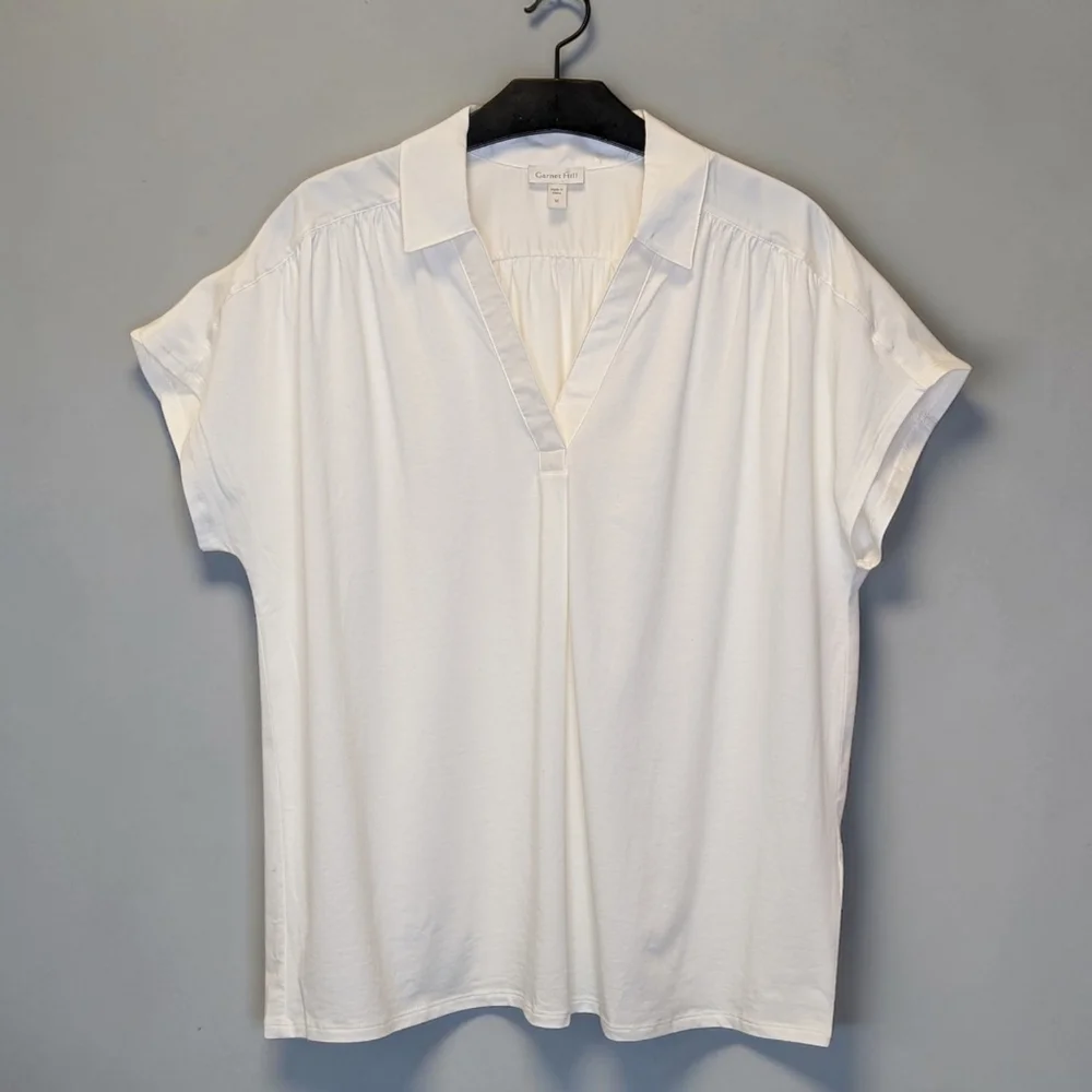 Garnet Hill Freya Silk Top Cream V-Neck Short Sleeve Blouse M - Picture 10 of 10